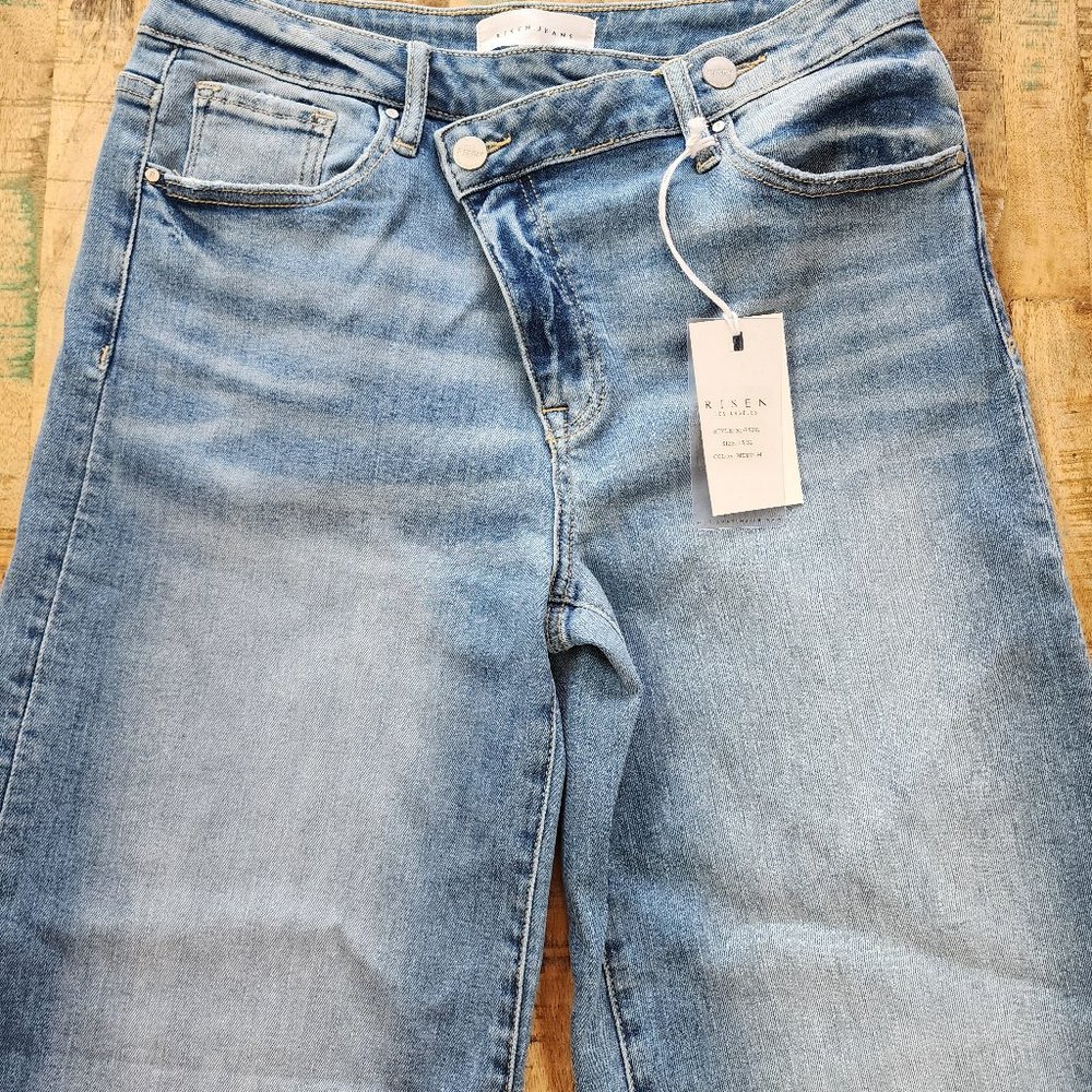 Risen Los Angeles Wide Leg Crossover Medium Wash Blue Denim Jeans